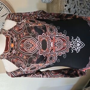 VENUS Black and Coral Cold Shoulder Long Sleeve Top NWOT